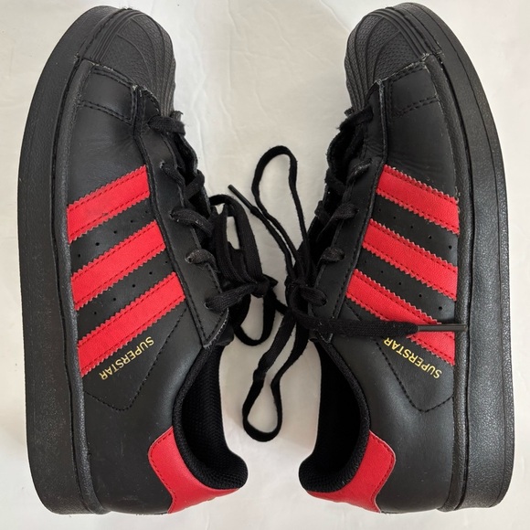 Adidas Superstar II Shoes Kids Black Red Stripe Classic Lace Up Casual Sneakers - Picture 7 of 12